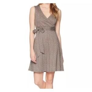 Toad & Co Women's Cue Faux Wrap Sleeveless Dress Medium Falcon Brown Batik Dot